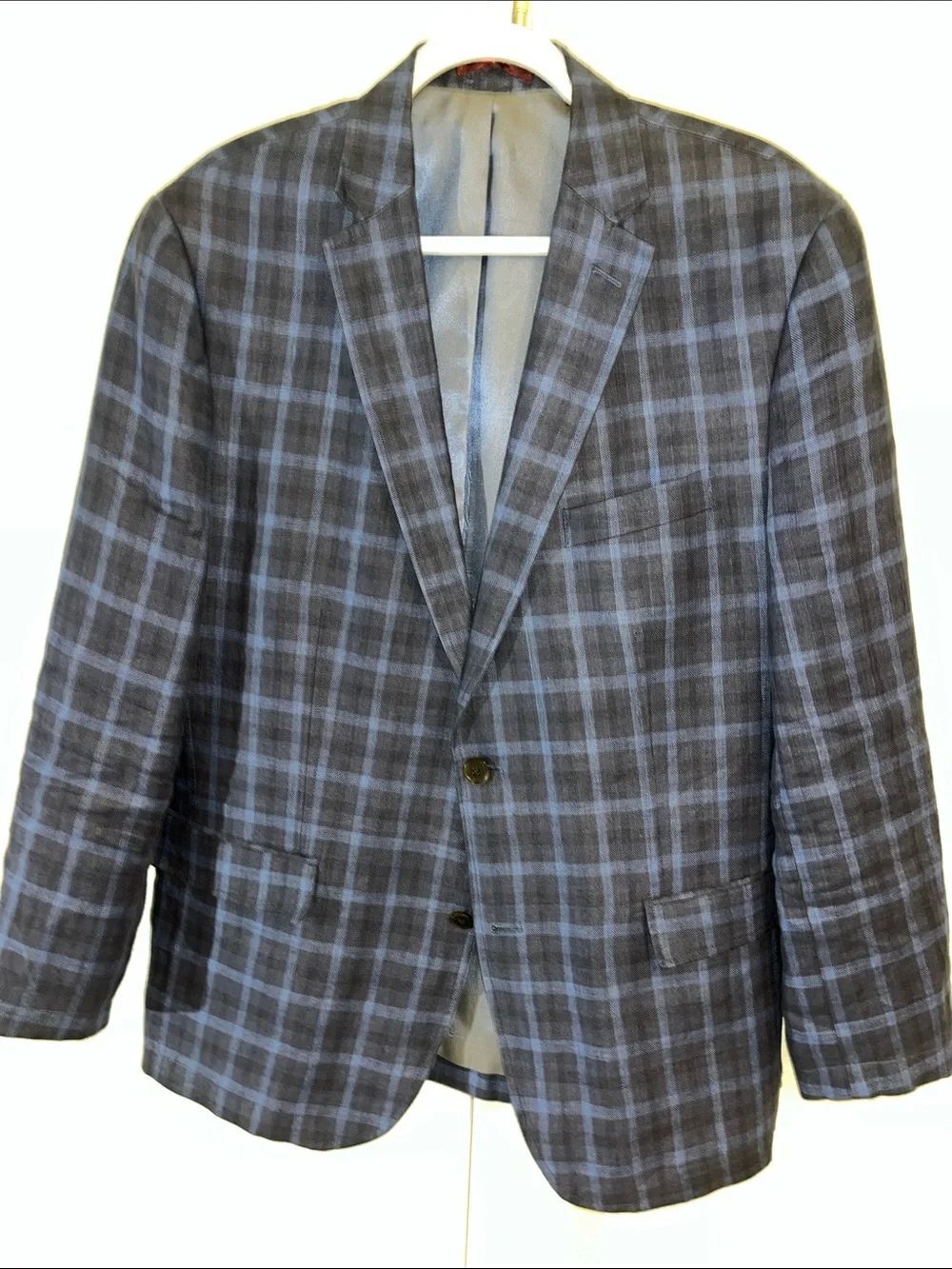 Johnston & Murphy Plaid 100% Linen Sportcoat Sport Coat Summer Blazer Jacket L